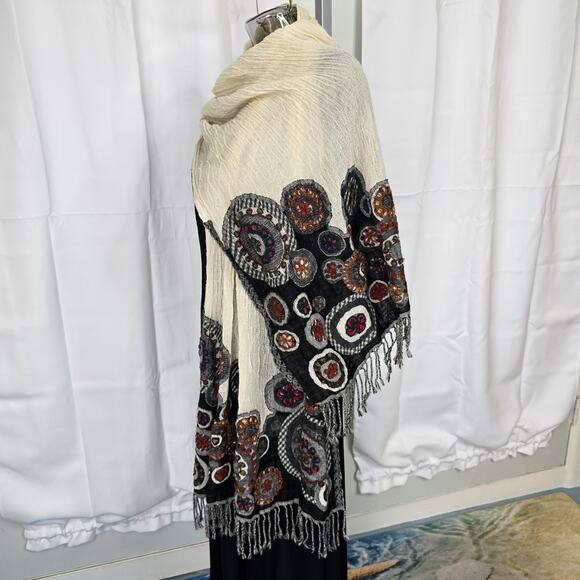 Tolani Hand Embroidered Wool Scarf 74x27" - Picture 5 of 10